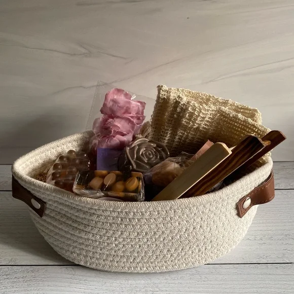 Soap Gift Basket, White Oval Woven Rope, Handmade Soaps ( PRICE IS FIRM ) - Picture 2 of 7